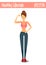 Brunette Healthy Skinny Girl Cartoon Character Illustration