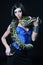 brunette holding python