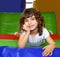 Brunette little girl portrait posing in playground