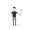 Brunette man doing selfie self stick standing pose isolated faceless silhouette male cartoon character full length flat