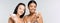 brunette multiethnic women with bare shoulders