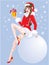 Brunette Pin Up Christmas Girl wearing Santa Claus