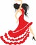 Brunette in a red dress dancing Flamenco dance