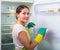 Brunette washing fridge