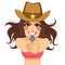 Brunette Woman Cowgirl Shooting Gun