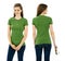 Brunette woman posing with blank green shirt