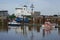 Brunsbuettel - Freighter at lockage to the Kiel Canal