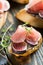 Bruschetta with cream cheese figs and prosciutto