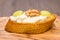 Bruschetta with gorgonzola cheese, walnut and grapes