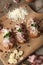 Bruschetta: homemade sheep`s cheese, bacon, sauerkraut, garlic, homemade bread, herbs and spices. Italian food