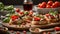 bruschetta with meal, cheese, basil appetizer food bread snack tasty