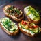 Bruschetta with roasted bell pepper, goat cheese, garlic and herbs