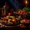 Bruschetta on a rustic table. AI generativ