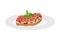 Bruschetta with Tomato and Cheese Garnished with Kitchen Herb Vector Illustration