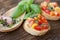 Bruschetta with tomato, paprika, garlic, basil