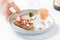 Bruschetta with tuna and gazpacho, fine dining dish