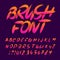 Brush alphabet font. Uppercase brushstroke messy letters and numbers.