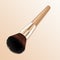 Brush for applying makeup, blush on the cheekbones. Close-up, light beige gradient background, illustration