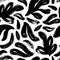 Brush black loose leaves vector seamless pattern. Hand drawn black paint ink illustration with abstract floral motif.