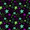 Brush drawn textured neon stars seamless vector pattern