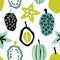 Brush Grunge Exotic Fruits Seamless Pattern.