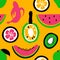 Brush Grunge Exotic Fruits Seamless Pattern.