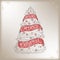 Brush lettering greeting placed in a sketch of a decorated Christmas tree and saying Have a Merry Christmas