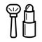 Brush and lipstick simple vector icon. Black cosmetics illustration on white background. Outline linear beauty icon.