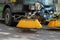 Brush on a machine for collecting fallen leaves.