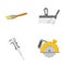 Brush, spatula, caliper, hand circular. Build and repair set collection icons in cartoon style vector symbol stock