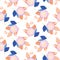 Brush stroke flowers pink and blue floral feminine pattern seamless vector.