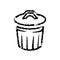 Brush stroke hand drawn vector icon of trash bin