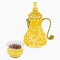 Brush Stroke Style Bulbous Arabian Coffee Pot and Cup Vector Illustration