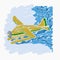 Brush Strokes Aerial Top Oblique View Pontoon Plane Vector Illustration