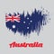 Brush style color flag of Australia in blue red and white color with white star and Union Jack, text Australia.