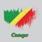 Brush style color flag of Congo, diagonal of green, yellow and red. with text Congo.