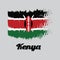 Brush style color flag of Kenya Flag, black white red and green with two crossed white spears behind a red and black Maasai shield