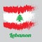 Brush style color flag of Lebanon Flag, triband of red and white, charged with a green Lebanon Cedar.