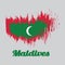 Brush style color flag of Maldives, green with red border and white crescent on center.