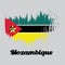 Brush style color flag of Mozambique, horizontal green black yellow and small white white red triangle bearing the yellow star.