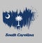 Brush style color flag of South Carolina, White palmetto tree on an indigo field. The canton contains a white crescent.
