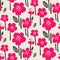 Brush textured flower pattern. Bright pink and black