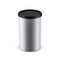 Brushed aluminum metal tin can with black plastic cap