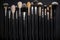 Brushed Elegance: Assorted Makeup Brushes Set Against a Sleek Black Background, Elevating Cosmetic Artistry, ai generative