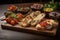 brushetta platter, with various types of bruschetta and accompaniments