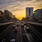 Brussels amazing view of a sunset on a bridge over the tunnel Louise area. Famous square and avenue of brussels in belgium.