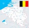 Brussels, Antwerp, Gent, Bruges - map and flag illustration