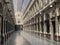Brussels, Belgium, April 25, 2020 - inside the empty luxury glazed shopping arcade Les Galeries Royales Saint-Hubert during the