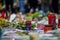 Brussels/Belgium: Candles and flowers. The day after the terrorist attacks on 23 March 2016. Citizens of Brussels