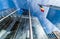 Brussels, Belgium - The contemporary North Galaxy tower with the Federal government offices and a Belgian and European flag in